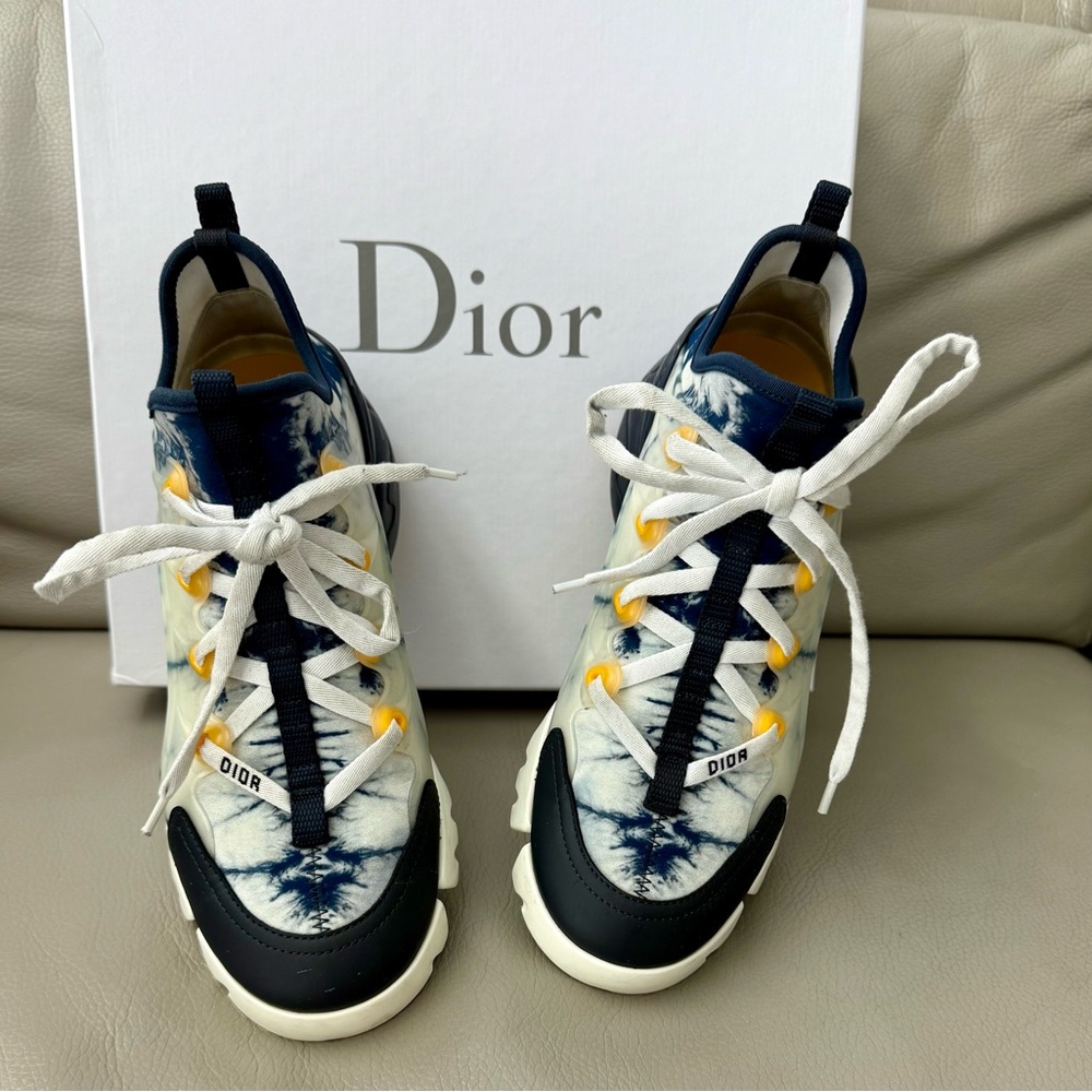 Dior Blue and Yellow Tie-Dye Sneakers